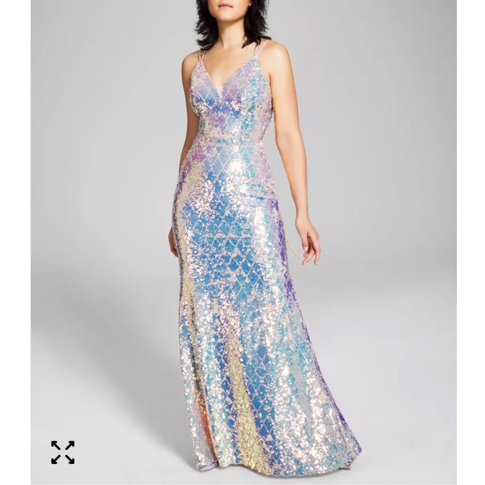 Iridescent Sequin V-Neck Prom Dress